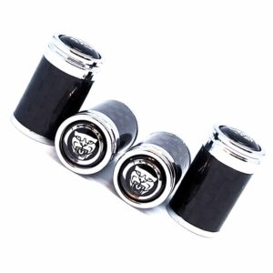 Jaguar Valve Caps Cat Face Silver Logo Exotic Carbon Fiber