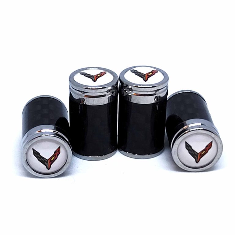 Corvette C8 Flags Tire Valve Caps Exotic Carbon Fiber