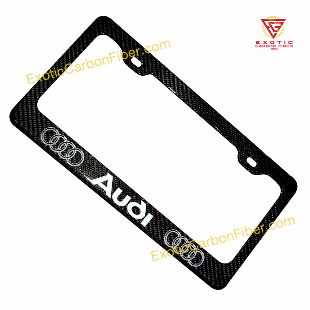 Audi License Frame Curved White Text and Rings