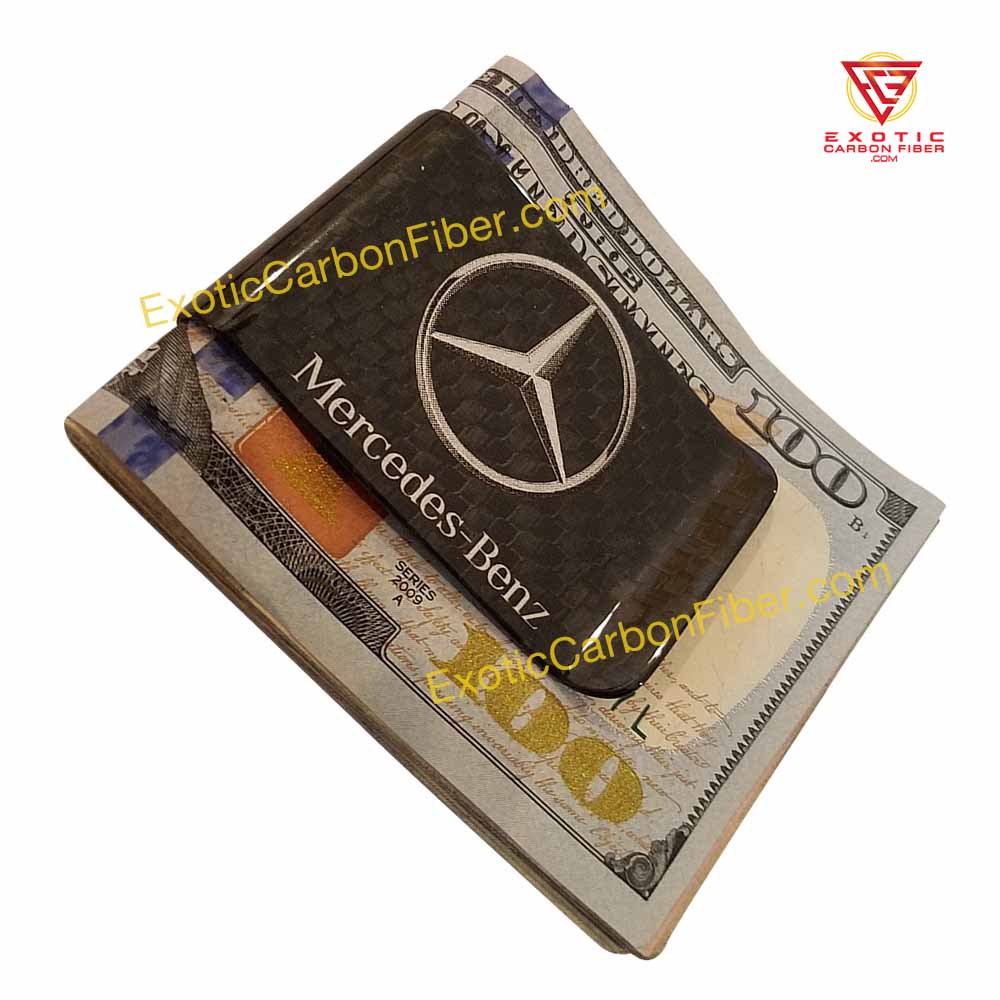 Mercedes Benz Money Clip Silver Text and Logo - Exotic Carbon Fiber