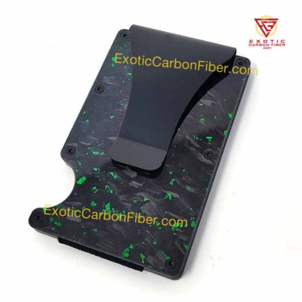 Green Speckled Forged Carbon Fiber Credit Card Money Clip