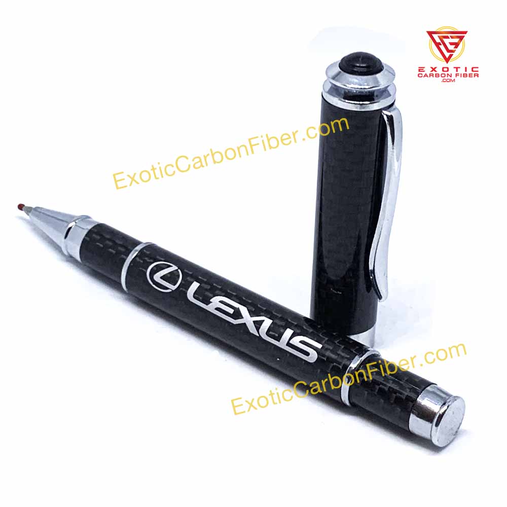 Lexus Carbon Fiber Pen Silver Text and Logo