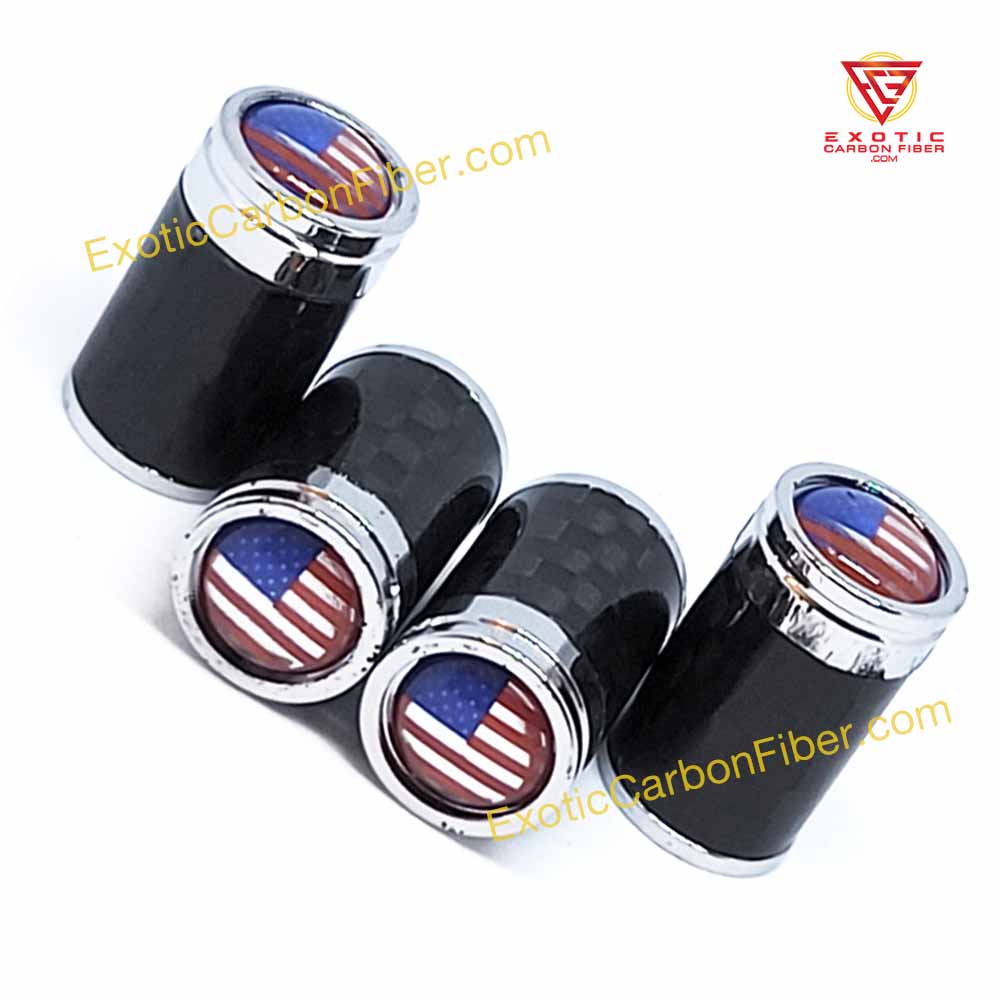 American Flag Tire Valve Caps USA - Exotic Carbon Fiber