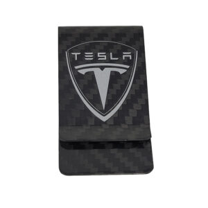 Tesla Silver Outline Logo Money Clip Exotic Carbon Fiber