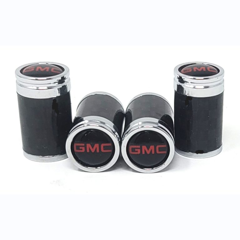 GMC Valve Caps Red on Black Exotic Carbon Fiber