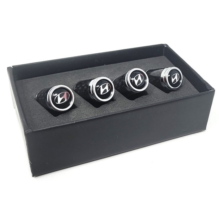 Hyundai Silver Tire Valve Caps Exotic Carbon Fiber