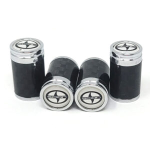 Scion Valve Caps Black on White Exotic Carbon Fiber