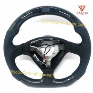 Car steering wheel with exposed features.