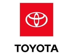 Toyota logo on red background.