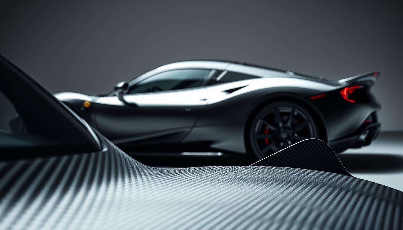 Sleek black sports car with aerodynamic design and glossy finish.