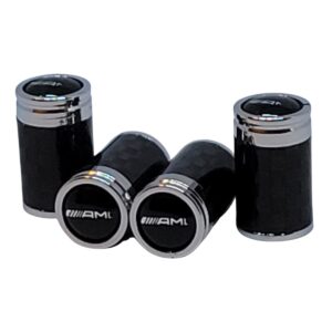AMG Valve Caps Black Background Exotic Carbon Fiber