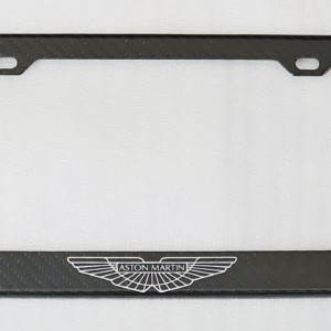 Black Aston Martin license plate frame with logo at the bottom.