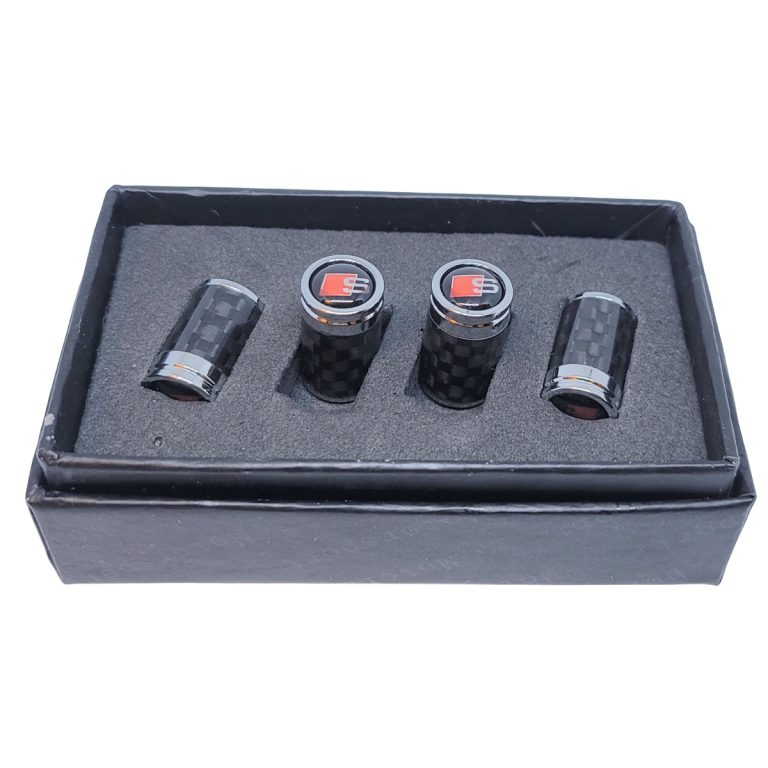 Audi S Valve Caps Black Background Color Logo Exotic Carbon Fiber