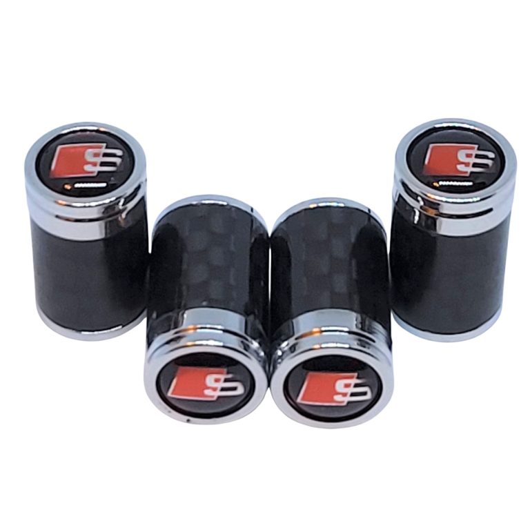 Audi S Valve Caps Black Background Color Logo Exotic Carbon Fiber