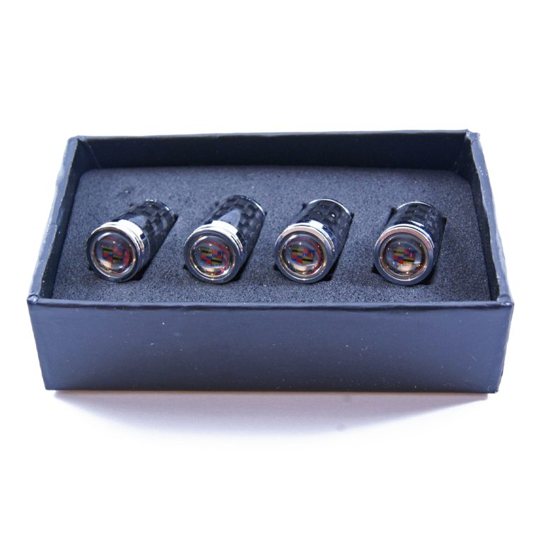 Cadillac Tire Valve Caps Color Logo Exotic Carbon FIber