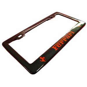 Ferrari License Frame Shields and Red Text Exotic Carbon Fiber