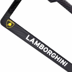 Lamborghini License Frame Block White Text Shields Exotic Carbon Fiber
