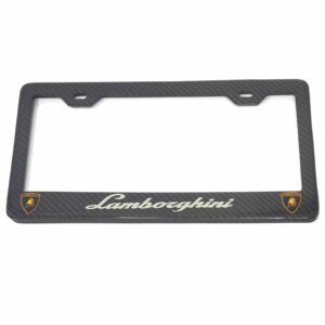 Lamborghini License Frame Silver Text Gold Shields Exotic Carbon Fiber