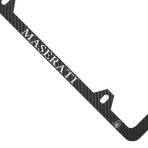 Maserati License Frame 4H White Oval Logos Exotic Carbon Fiber