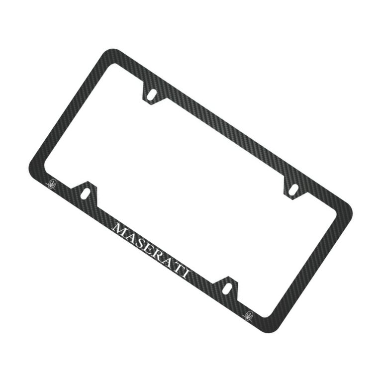 Maserati License Frame 4H White Oval Logos Exotic Carbon Fiber