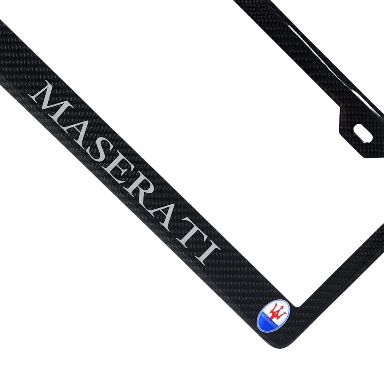 Maserati License Frame Color Logos Silver Text Exotic Carbon Fiber