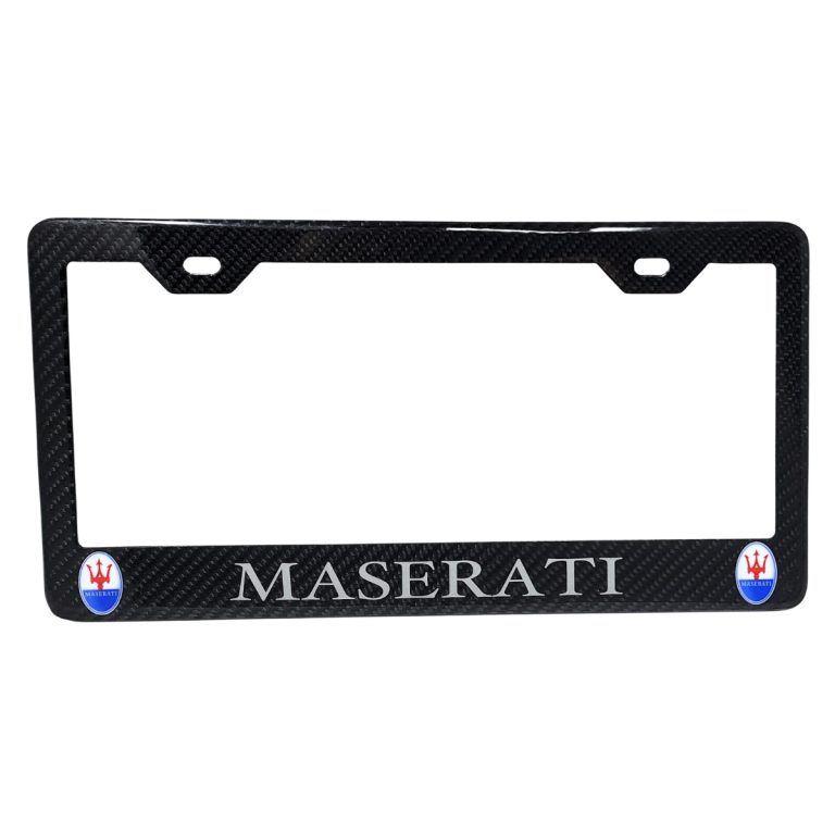 Maserati License Frame Color Logos Silver Text Exotic Carbon Fiber