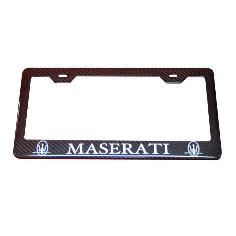 Maserati License Frame New Silver Logo Exotic Carbon Fiber