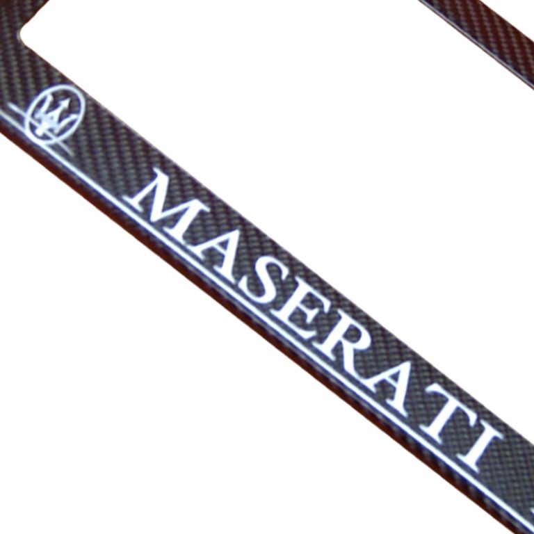 Maserati License Frame New Silver Logo Exotic Carbon Fiber