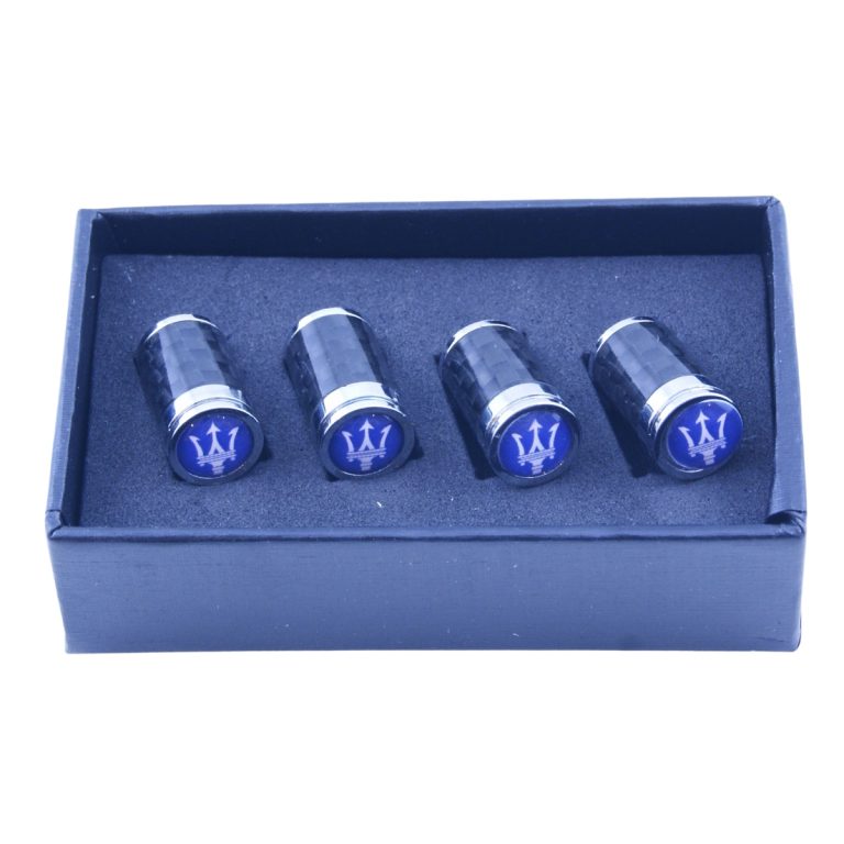Maserati Tire Valve Caps Blue Background Exotic Carbon Fiber