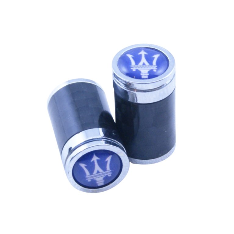 Maserati Tire Valve Caps Blue Background Exotic Carbon Fiber