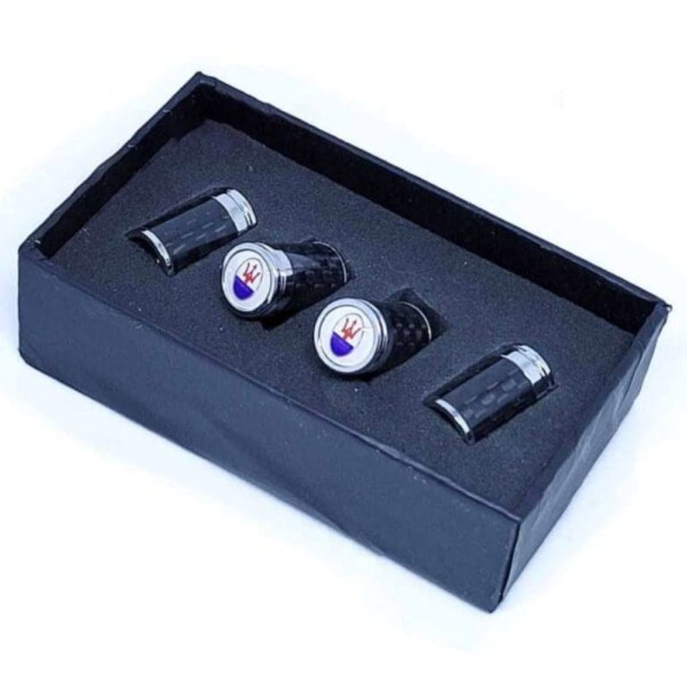 Maserati Tire Valve Caps Full Color Logo Exotic Carbon Fiber