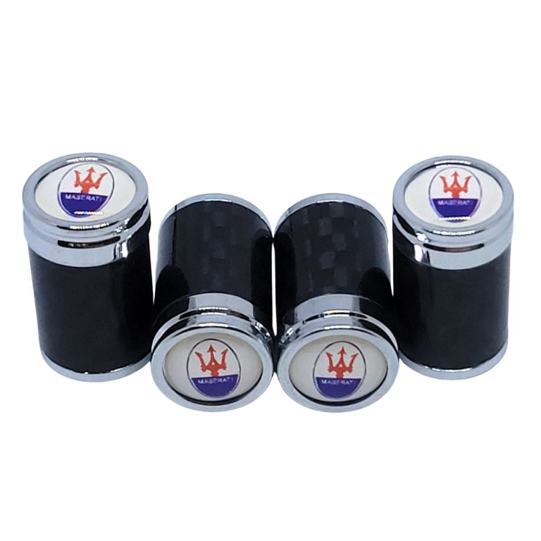 Maserati Tire Valve Caps Full Color Logo Exotic Carbon Fiber