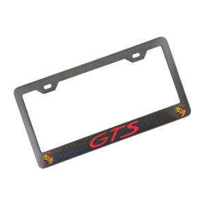 Porsche GTS License Frame Red Text and Shields Exotic Carbon Fiber