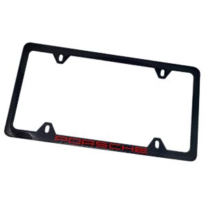 Porsche License Frame 4H Red Text Only Exotic Carbon Fiber
