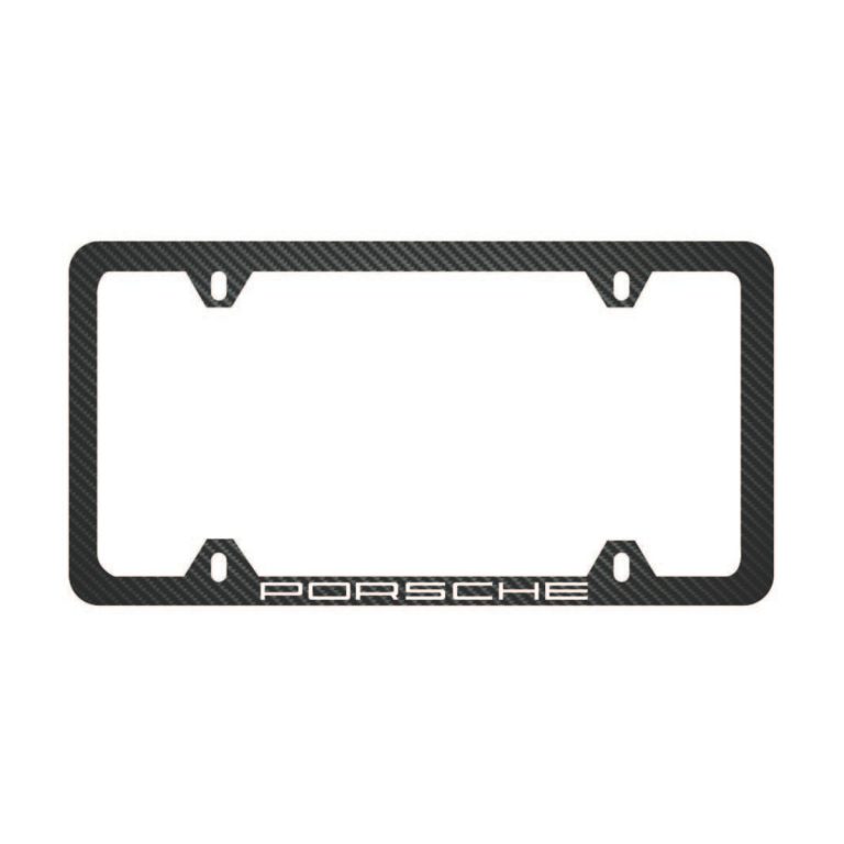 Porsche License Frame 4H White Text Only Exotic Carbon Fiber