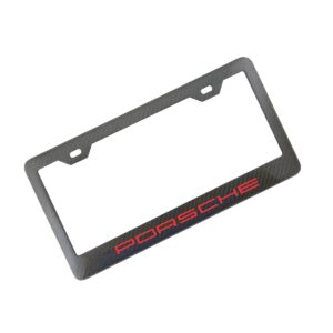 Porsche License Frame Short Red Text Exotic Carbon Fiber