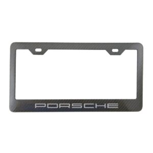 Porsche License Frame Short Silver Text Exotic Carbon Fiber