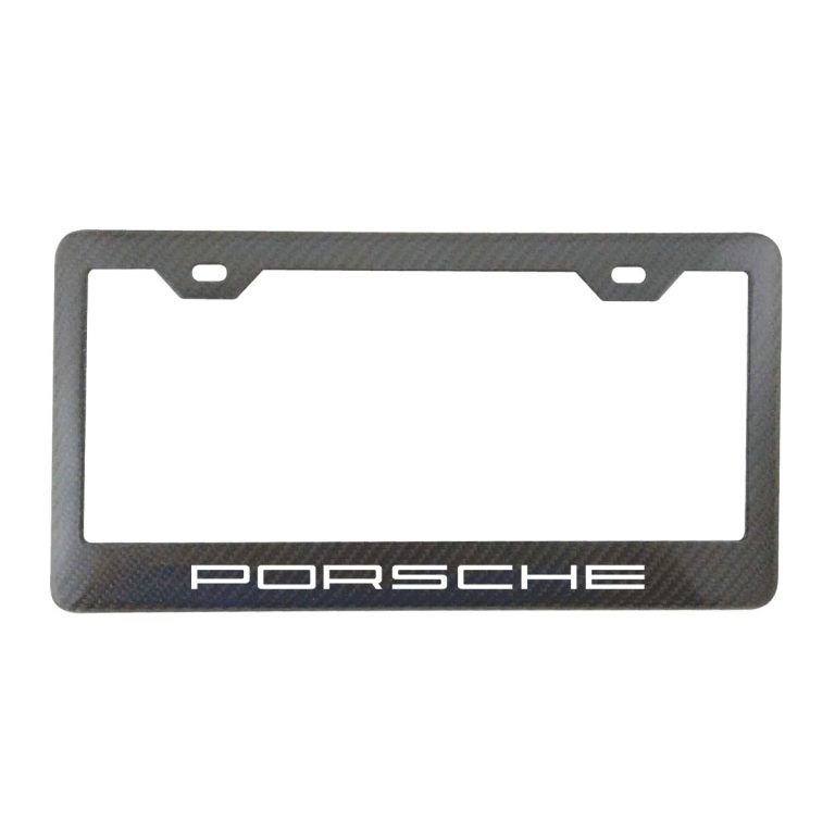 Porsche License Frame Short White Text Exotic Carbon Fiber