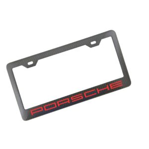 Porsche License Frame Wide Red Text Exotic Carbon Fiber