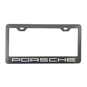 Porsche License Frame Wide White Text Exotic Carbon Fiber
