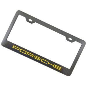 Porsche License Frame Wide Yellow Text Exotic Carbon Fiber