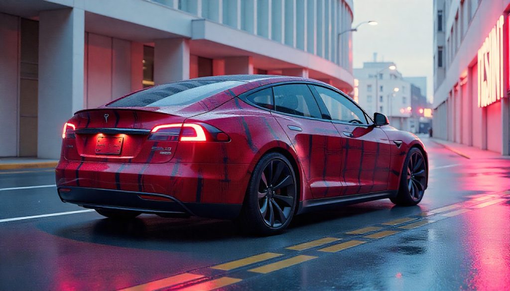 Tesla Model S Plaid featuring carbon fiber spoiler, interior trim, and wheels, highlighting premium carbon fiber components and modern automotive design.