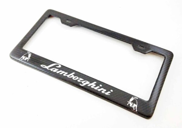 Lamborghini License Frame Gold Text and Shields - Exotic Carbon Fiber