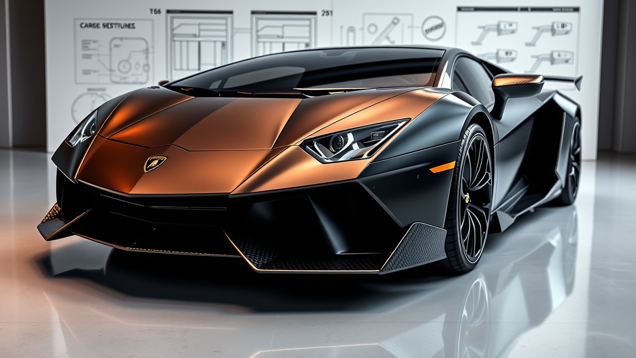 Close-up of Lamborghini forged carbon fiber parts showcasing intricate texture and premium design in a luxury studio setting