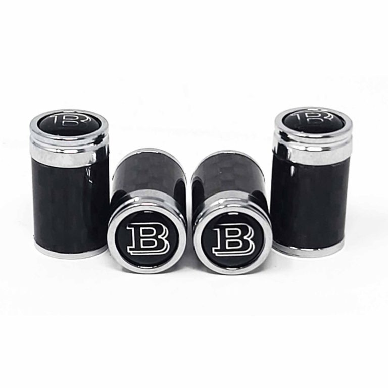 Silver Outline "B" Logo with Black Background Carbon Fiber Tire Valve Caps - Similar to Bentley