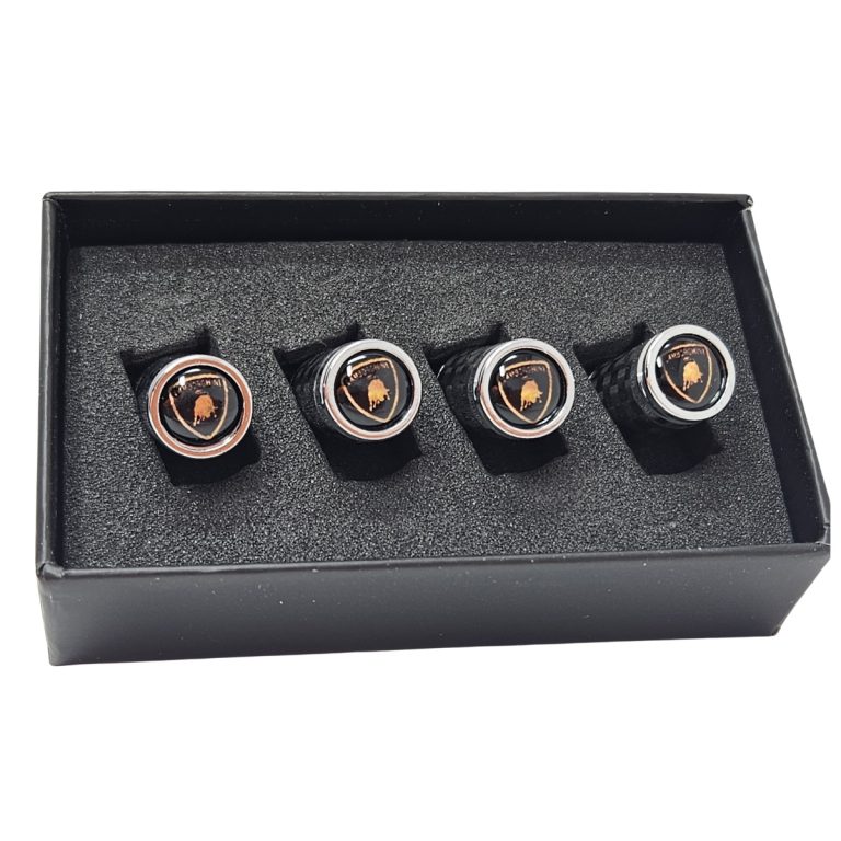 Lamborghini Metallic Copper Crest with Black Background Carbon Fiber Tire Valve/Stem Caps