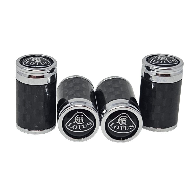 Lotus White Logo with Black Background Carbon Fiber Tire Valve/Stem Caps