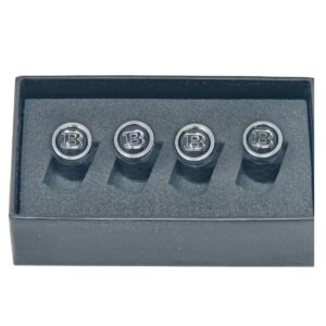 Silver Outline "B" Logo with Black Background Carbon Fiber Tire Valve Caps - Similar to Bentley