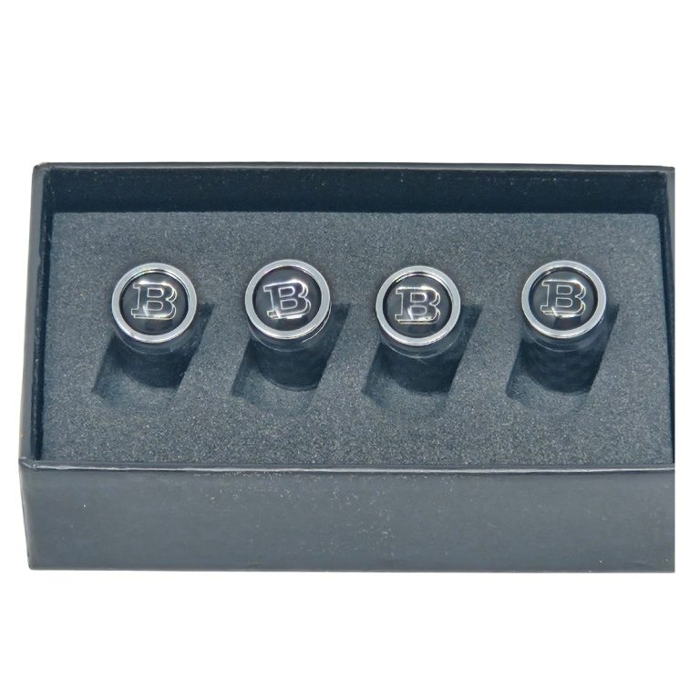 Silver Outline "B" Logo with Black Background Carbon Fiber Tire Valve Caps - Similar to Bentley
