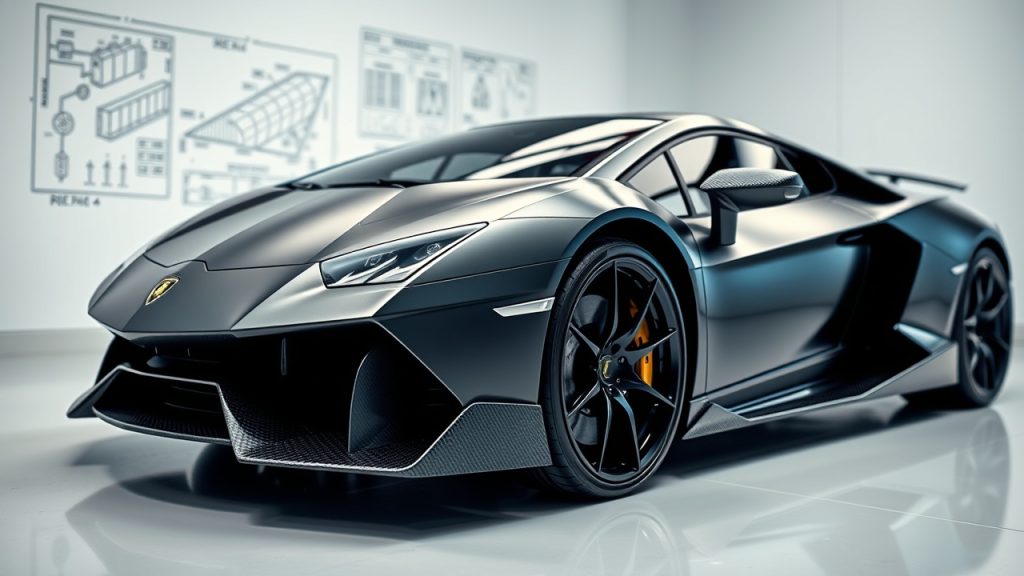 Close-up of Lamborghini forged carbon fiber parts showcasing intricate texture and premium design in a luxury studio setting